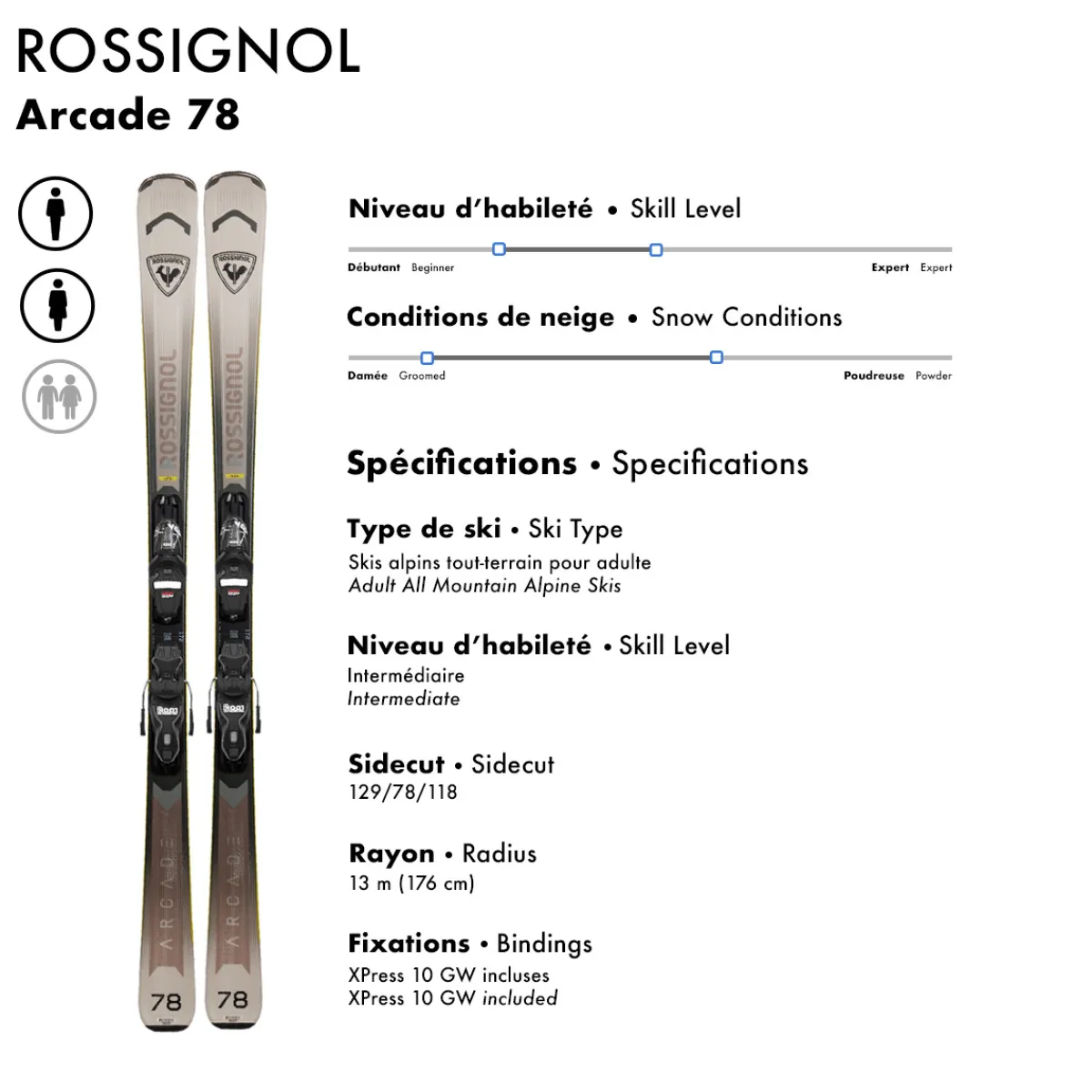 Sale ROSSIGNOL Arcade 78/XPress 10 GW - Adult All Mountain Alpine Skis