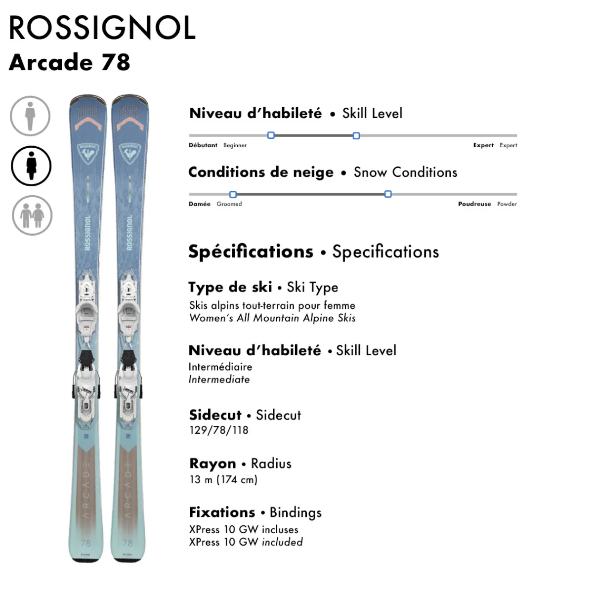 New ROSSIGNOL Arcade 78/XPress 10 GW - Women's All Mountain Alpine Skis