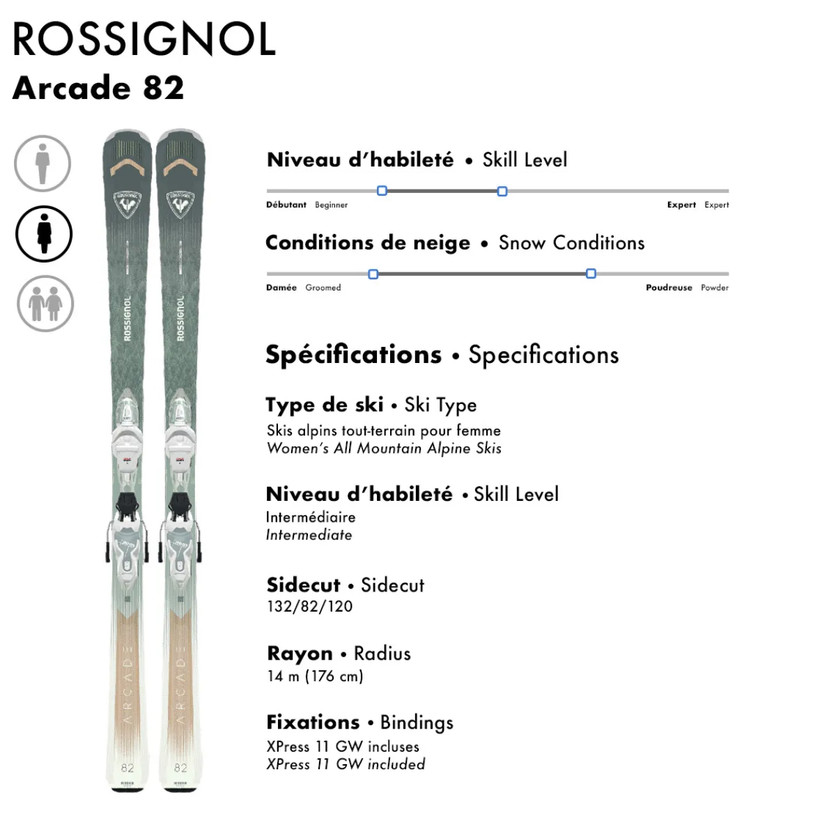 ROSSIGNOL Winter Sports^Arcade 82/XPress 11 GW - Women's All Mountain Alpine Skis