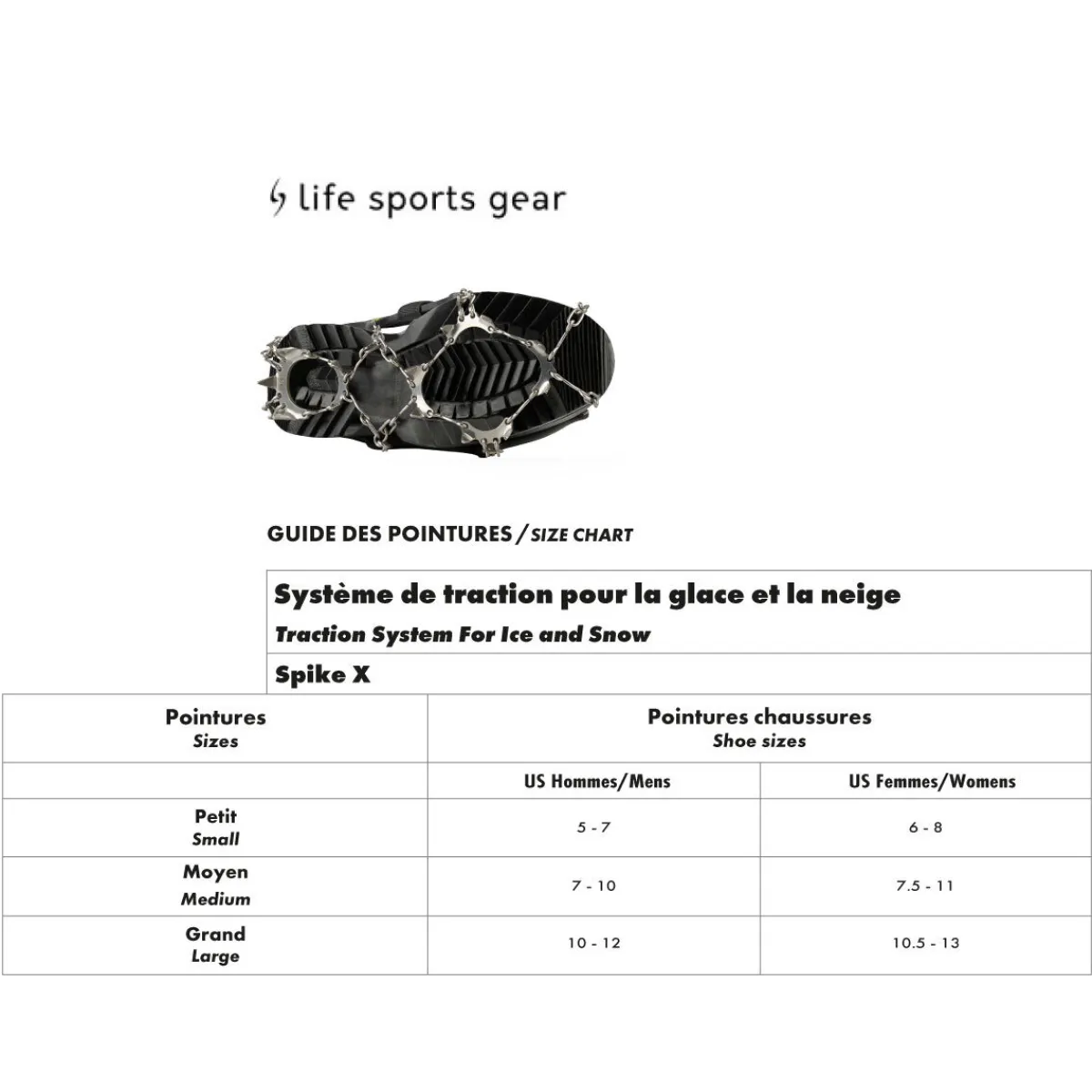 Best LIFE SPORTS GEAR Spike X - Traction System For Ice and Snow NOIR